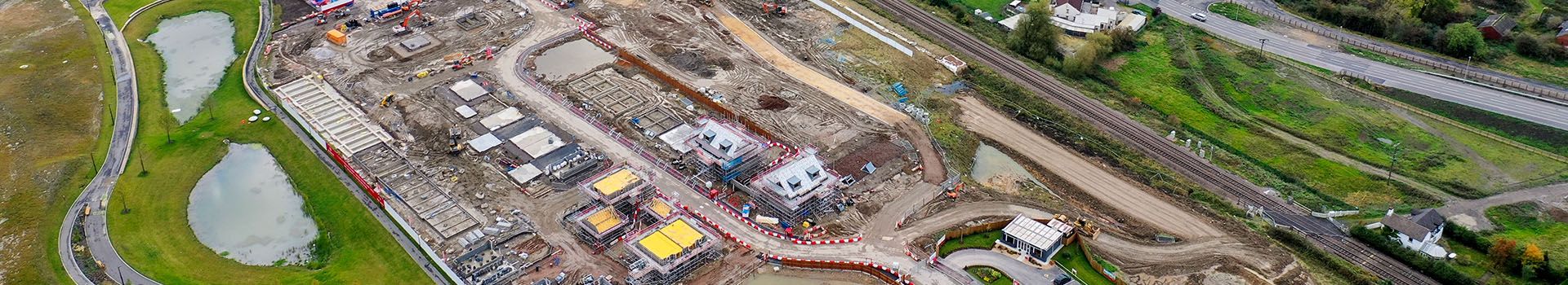 An aerial photograph of a housing construction site.