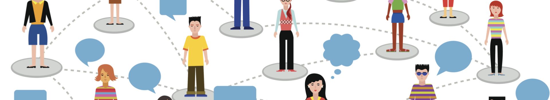 Cartoon people linked by lines