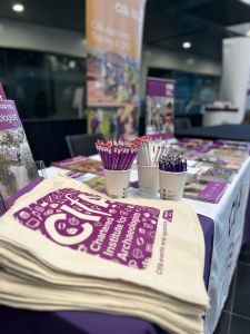 An image of CIfA bags, pencils, pens, and brochures