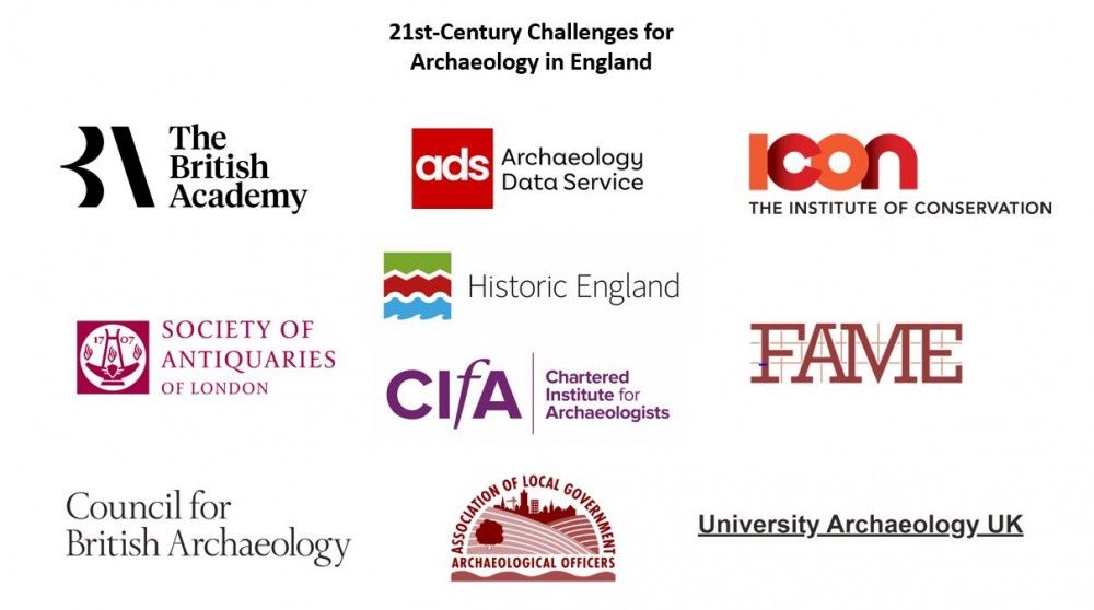 Logos of organisations involved in the 21st Century Challanges for Archaeology programme.