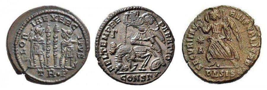 A composite image of three Roman coins on a white background.