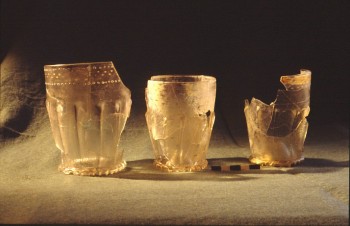 Three fragmentary glass vessels.