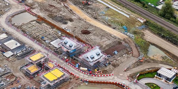 An aerial photograph of a housing construction site.