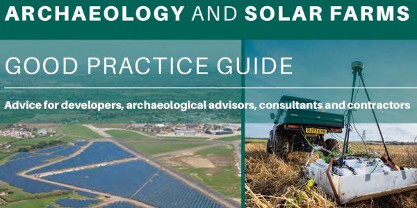 Cover of the Guide, featuring an image of a solar farm and archaeologists at work